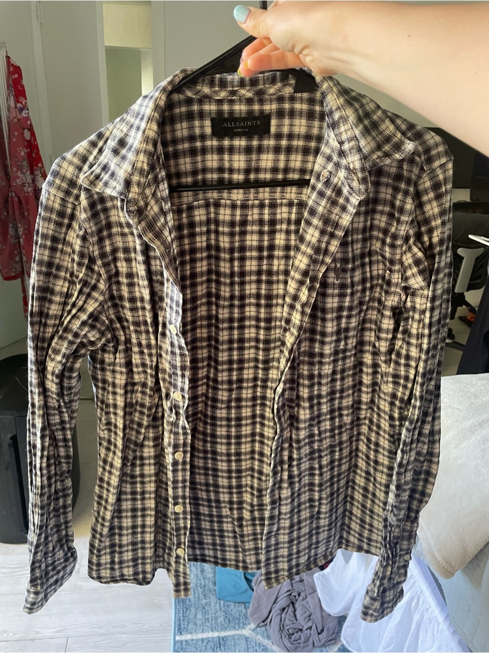 AllSaints Black and White Plaid Shirt Jacket